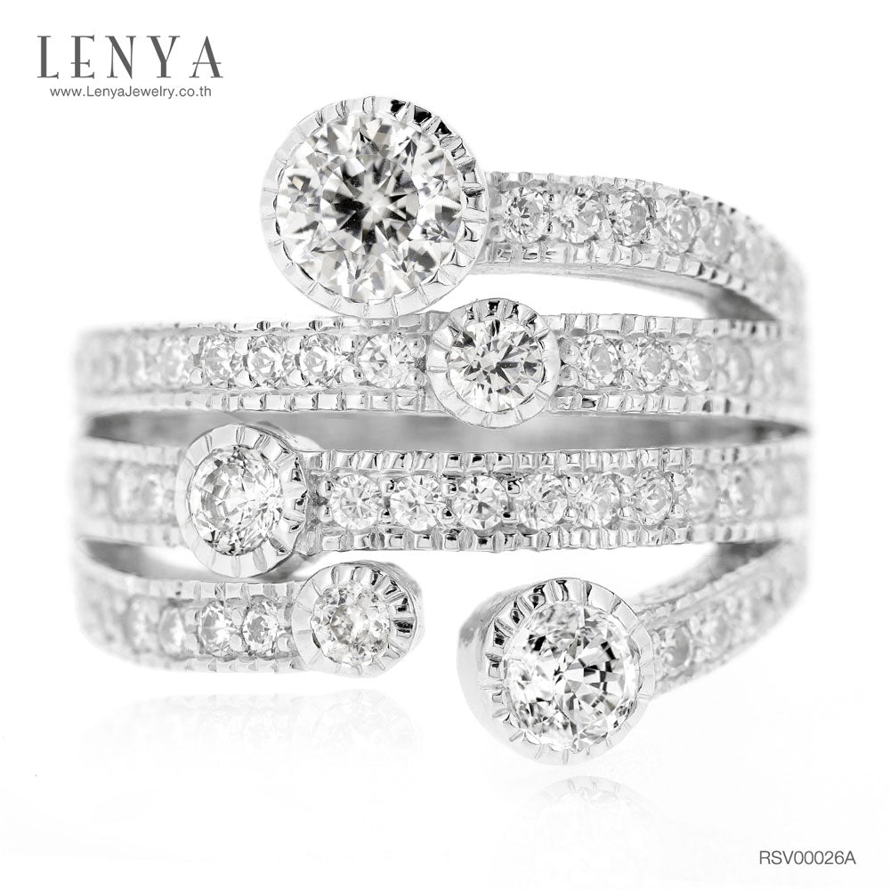 LENYA แหวน CZ DiamondLike เสริมลุคเรียบหรู ขนาด 5 มิล ตัวเรือนเงินแท้925 ชุบทองคำขาว