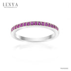 LENYA แหวน CZ สีชมพูจาก SWAROVSKI สะกดทุกสายตา ขนาด 1.25 มิล ตัวเรือนเงินแท้925 ชุบทองคำขาว