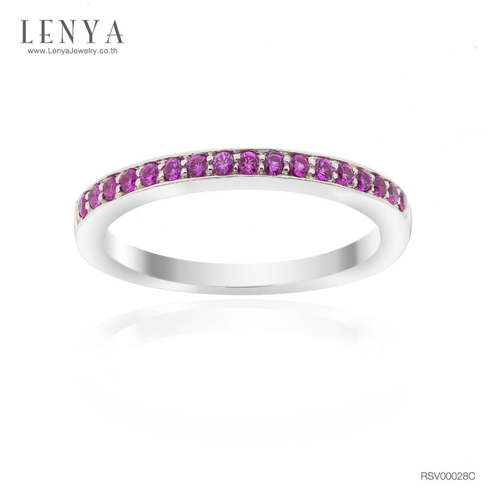 LENYA แหวน CZ สีชมพูจาก SWAROVSKI สะกดทุกสายตา ขนาด 1.25 มิล ตัวเรือนเงินแท้925 ชุบทองคำขาว