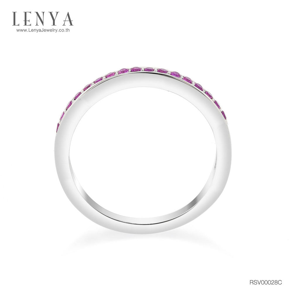 LENYA แหวน CZ สีชมพูจาก SWAROVSKI สะกดทุกสายตา ขนาด 1.25 มิล ตัวเรือนเงินแท้925 ชุบทองคำขาว