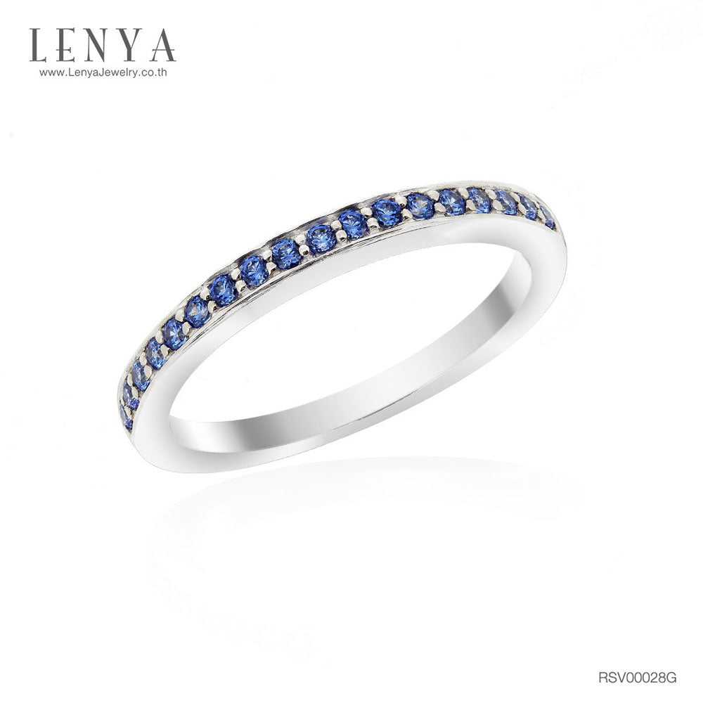 LENYA แหวน CZ สีฟ้าจาก SWAROVSKI หรูหราสวยคลาสสิค ขนาด 1.25 มิล ตัวเรือนเงินแท้925 ชุบทองคำขาว