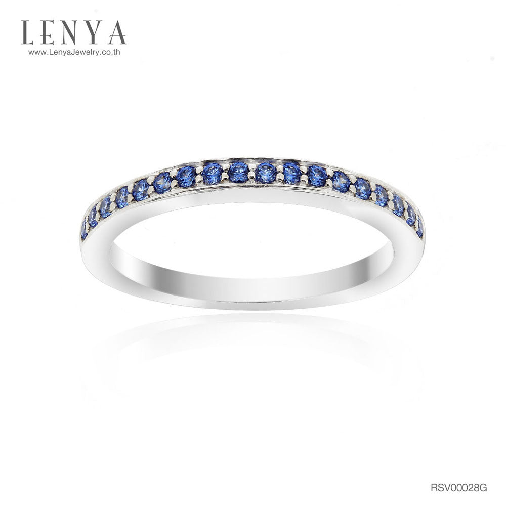 LENYA แหวน CZ สีฟ้าจาก SWAROVSKI หรูหราสวยคลาสสิค ขนาด 1.25 มิล ตัวเรือนเงินแท้925 ชุบทองคำขาว