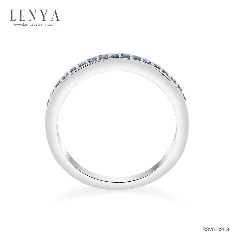 LENYA แหวน CZ สีฟ้าจาก SWAROVSKI หรูหราสวยคลาสสิค ขนาด 1.25 มิล ตัวเรือนเงินแท้925 ชุบทองคำขาว