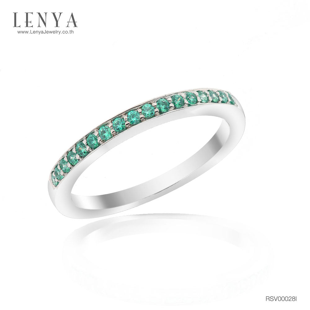 LENYA แหวน CZ สีเขียวจาก SWAROVSKI เพิ่มความงามขนาด 1.25 มิล ตัวเรือนเงินแท้925 ชุบทองคำขาว