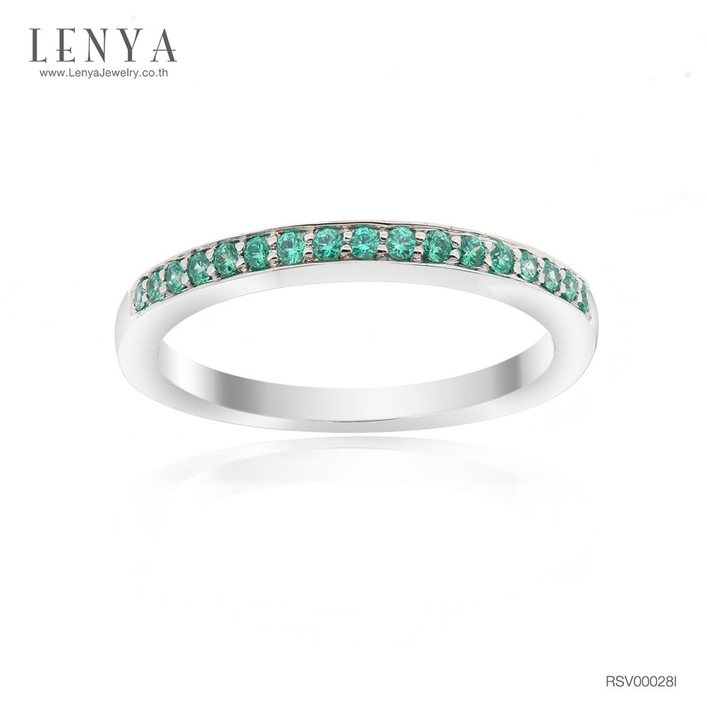 LENYA แหวน CZ สีเขียวจาก SWAROVSKI เพิ่มความงามขนาด 1.25 มิล ตัวเรือนเงินแท้925 ชุบทองคำขาว