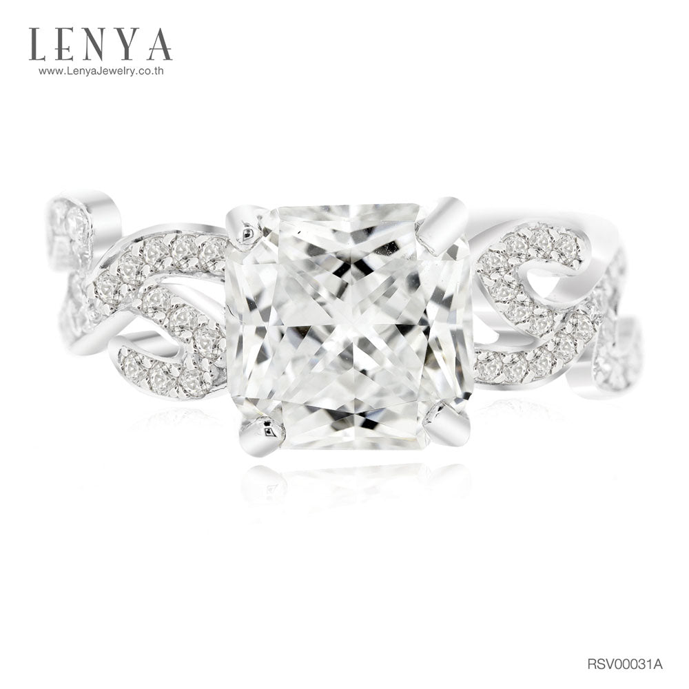 LENYA แหวนเพชร DiamondLike รูปทรงชูเพชรสี่เหลี่ยมดูเก๋ไก๋ ไม่เหมือนใคร บนตัวเรือนเงินแท้ชุบทองคำขาว