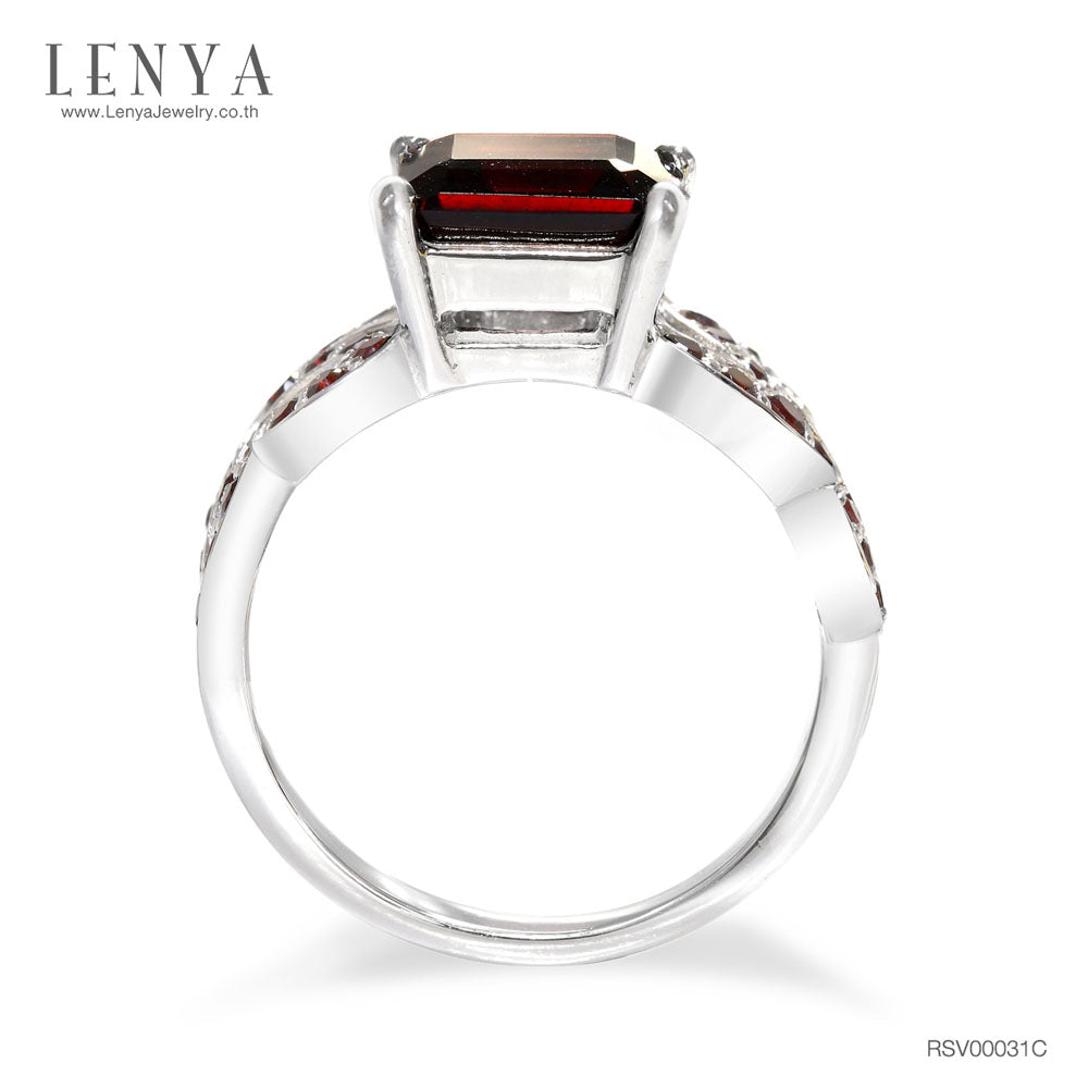 LENYA แหวนเงินแท้ ประดับพลอยโกเมน (Garnet) เสริมบุคลิกความมั่นใจ เสริมให้ร่ำรวย อัญมณีประจำเดือนมกราคม