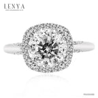 LENYA แหวนเพชร DiamondLike ขนาด 2 กะรัต หัวแหวนล้อมด้วยเพชรอีกชั้น เพิ่มขนาดให้กับเพชรหัวแหวน ตัวเรือนเงินแท้ชุบทองคำขาว