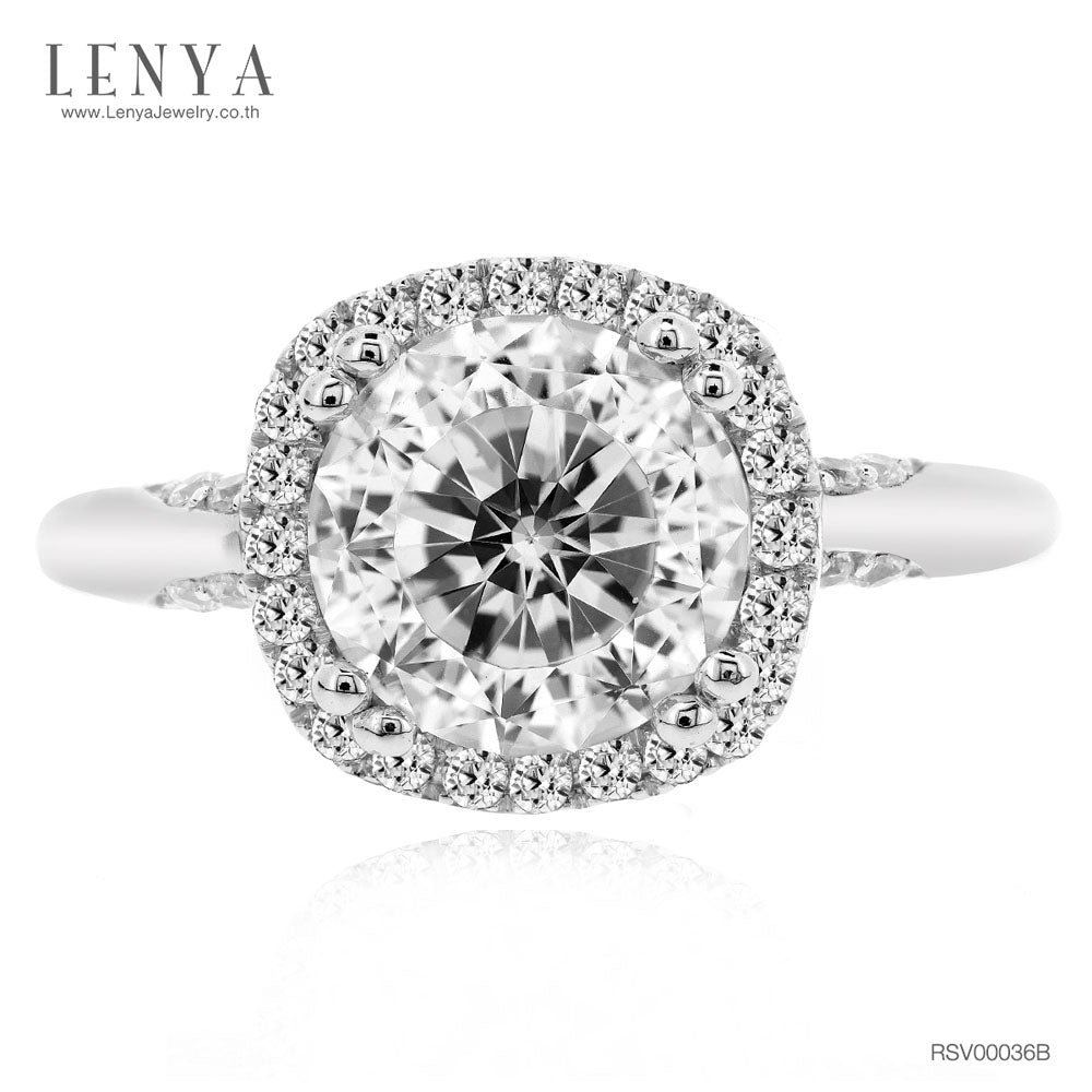 LENYA แหวนเพชร DiamondLike ขนาด 2 กะรัต หัวแหวนล้อมด้วยเพชรอีกชั้น เพิ่มขนาดให้กับเพชรหัวแหวน ตัวเรือนเงินแท้ชุบทองคำขาว
