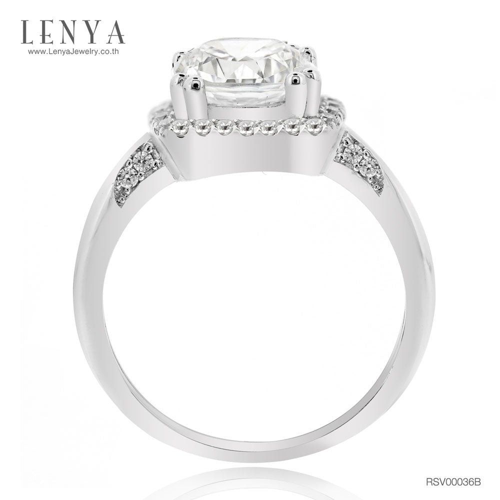 LENYA แหวนเพชร DiamondLike ขนาด 2 กะรัต หัวแหวนล้อมด้วยเพชรอีกชั้น เพิ่มขนาดให้กับเพชรหัวแหวน ตัวเรือนเงินแท้ชุบทองคำขาว