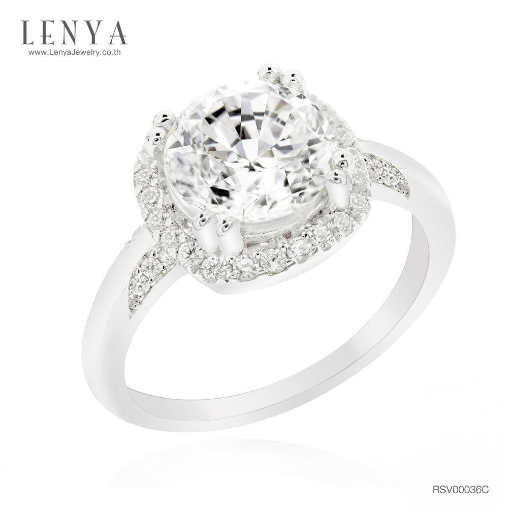 LENYA แหวนเงินแท้ 925 ชุบทองคำขาว ประดับด้วย SWAROVSKI ZIRCONIA สีขาว สวยคลาสสิค  เสริมบุคลิกเพิ่มความมั่นใจ