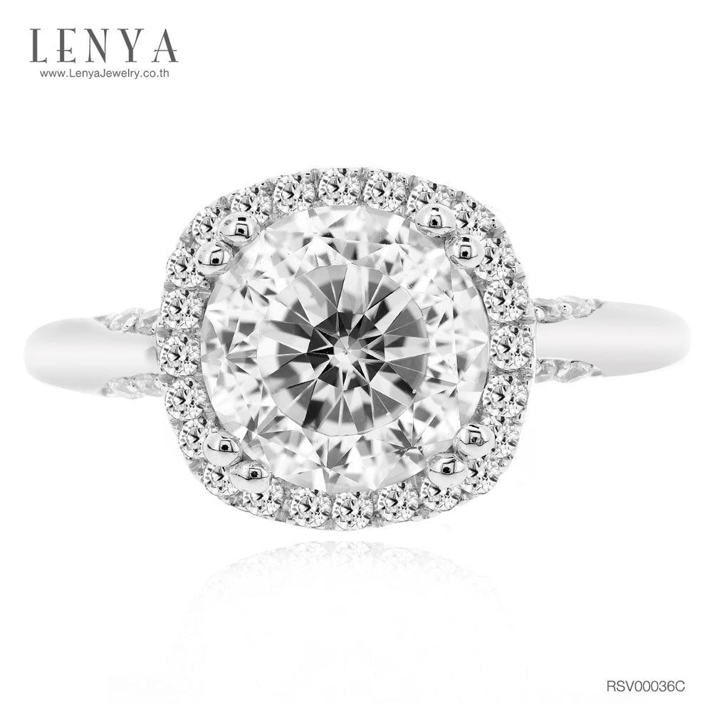 LENYA แหวนเงินแท้ 925 ชุบทองคำขาว ประดับด้วย SWAROVSKI ZIRCONIA สีขาว สวยคลาสสิค  เสริมบุคลิกเพิ่มความมั่นใจ