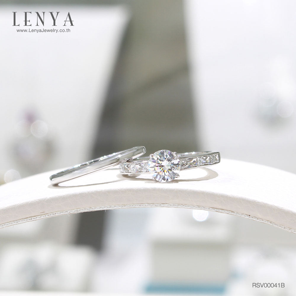LENYA แหวนเงินแท้ 925 ชุบทองคำขาว ประดับด้วย SWAROVSKI ZIRCONIA สีขาว สวยคลาสสิค  เสริมบุคลิกเพิ่มความมั่นใจ