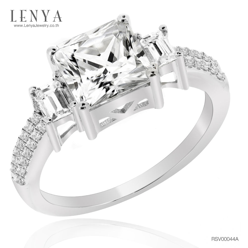 LENYA แหวน CZ Diamondlike เสริมบุคลิกและความมั่นใจ ขนาด 7 มิล ตัวเรือนเงินแท้925 ชุบทองคำขาว