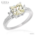 LENYA แหวนเพชร DiamondLike ทรง Princess Cut เลิศหรูสีแฟชั่น Yellow Light ประดับด้วย Cubic Zirconia มากถึง 30 เม็ด ตัวเรือนทำจากเงินแท้ 925 ชุบทองคำขาวเพิ่มมิติความสว่าง