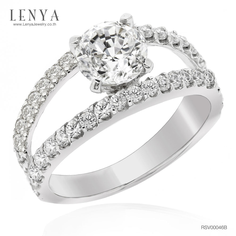 LENYA แหวน CZ สวารอฟสกี้ เซอร์โคเนีย เสริมบุคลิกความหรูหรา ขนาด 6.50 มิล ตัวเรือนเงินแท้ 925 ชุบทองคำขาว