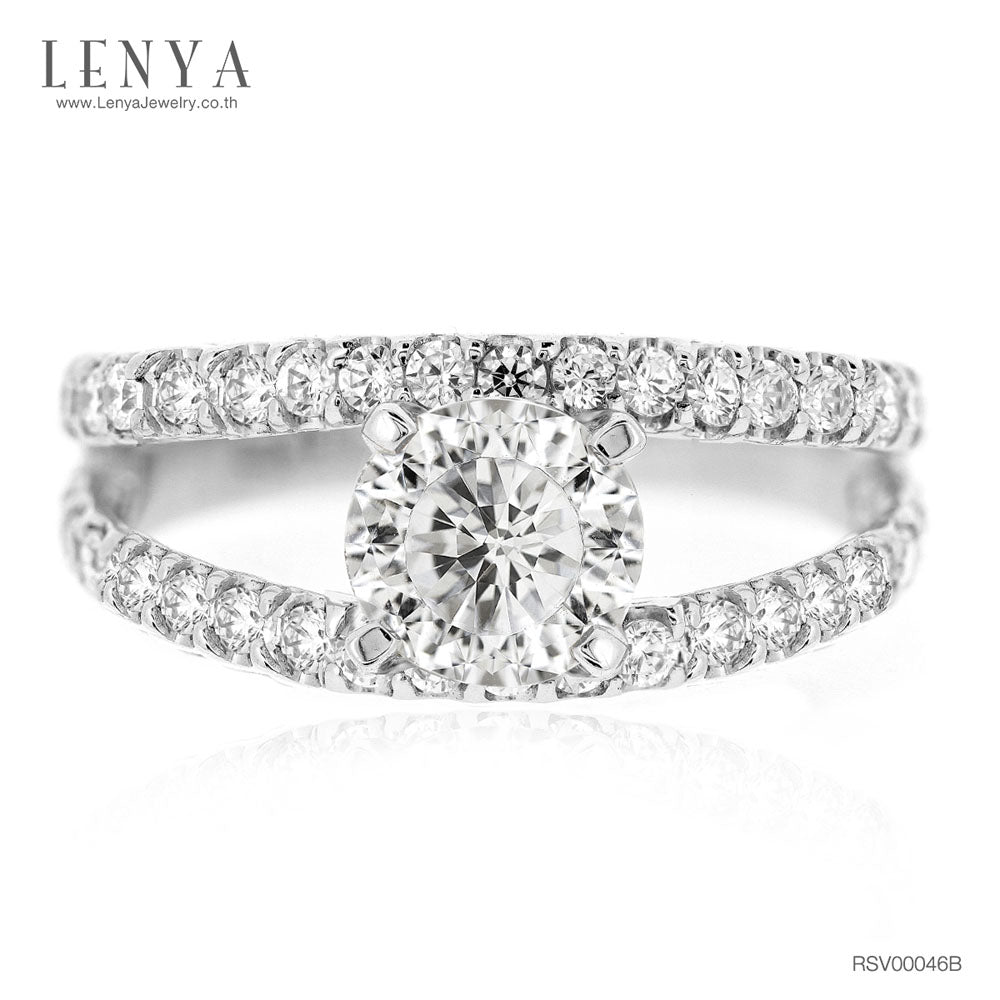 LENYA แหวน CZ สวารอฟสกี้ เซอร์โคเนีย เสริมบุคลิกความหรูหรา ขนาด 6.50 มิล ตัวเรือนเงินแท้ 925 ชุบทองคำขาว