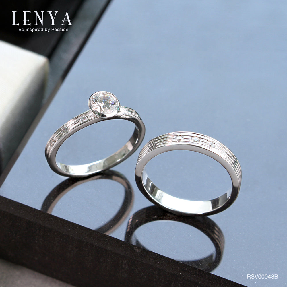 LENYA แหวนคู่ 2 วง ประดับ SWAROVSKI ZIRCONIA ตัวเรือนเงินแท้ชุบทองคำขาวแท้