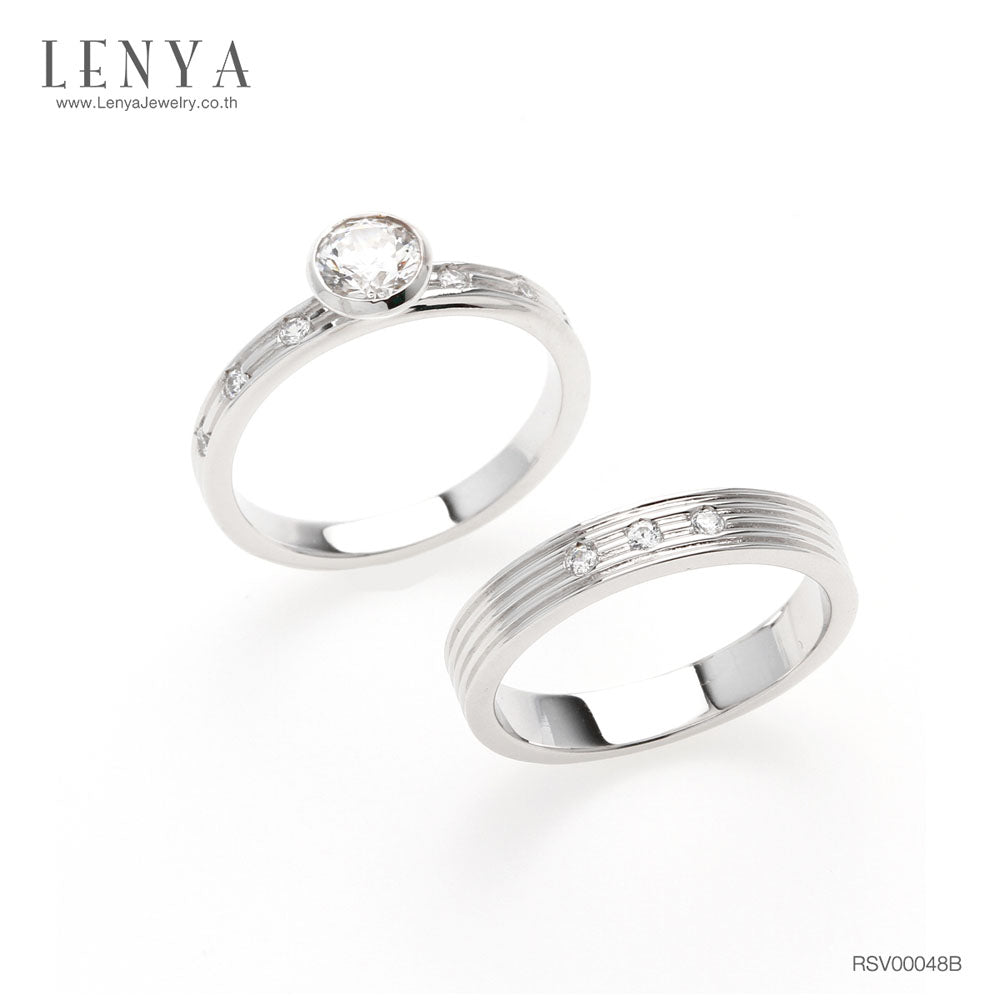 LENYA แหวนคู่ 2 วง ประดับ SWAROVSKI ZIRCONIA ตัวเรือนเงินแท้ชุบทองคำขาวแท้