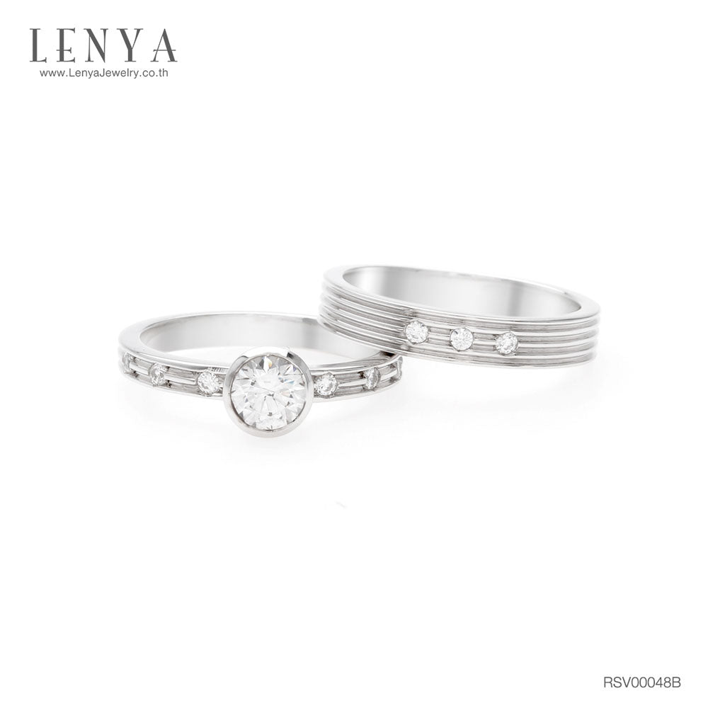 LENYA แหวนคู่ 2 วง ประดับ SWAROVSKI ZIRCONIA ตัวเรือนเงินแท้ชุบทองคำขาวแท้