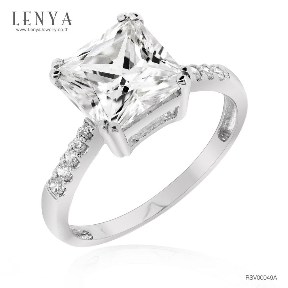 LENYA แหวนเพชร DiamondLike เพชรสี่เหลี่ยมบนดีไซน์สุดคลาสสิค บนตัวเรือนเงินแท้ชุบทองคำขาว โดนใจในทุกสถานการณ์