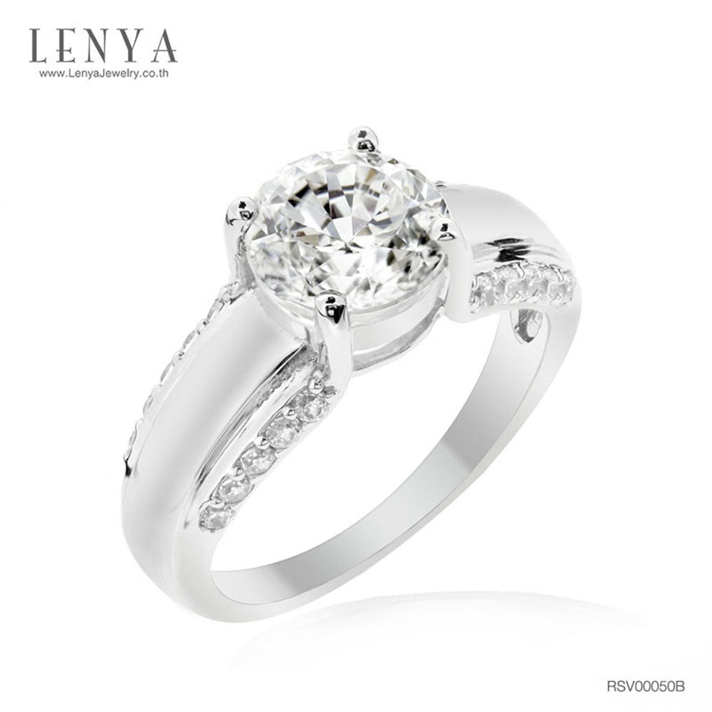 LENYA แหวนเงินแท้ 925 ชุบทองคำขาว ประดับด้วย SWAROVSKI ZIRCONIA สีขาว สวยคลาสสิค  เสริมบุคลิกเพิ่มความมั่นใจ