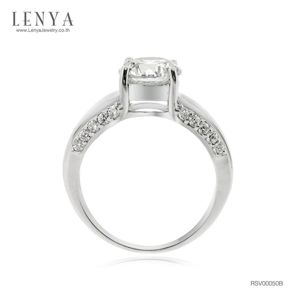 LENYA แหวนเงินแท้ 925 ชุบทองคำขาว ประดับด้วย SWAROVSKI ZIRCONIA สีขาว สวยคลาสสิค  เสริมบุคลิกเพิ่มความมั่นใจ