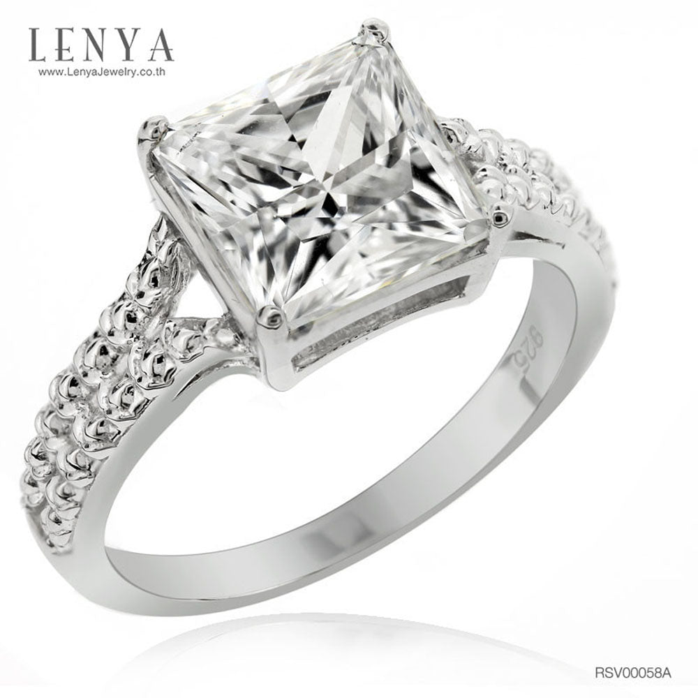 LENYA แหวน CZ Diamondlike เสริมบุคลิกและความมั่นใจ ขนาด 8 มิล ตัวเรือนเงินแท้925 ชุบทองคำขาว