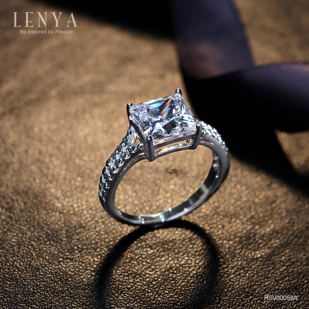 LENYA แหวน CZ Diamondlike เสริมบุคลิกและความมั่นใจ ขนาด 8 มิล ตัวเรือนเงินแท้925 ชุบทองคำขาว