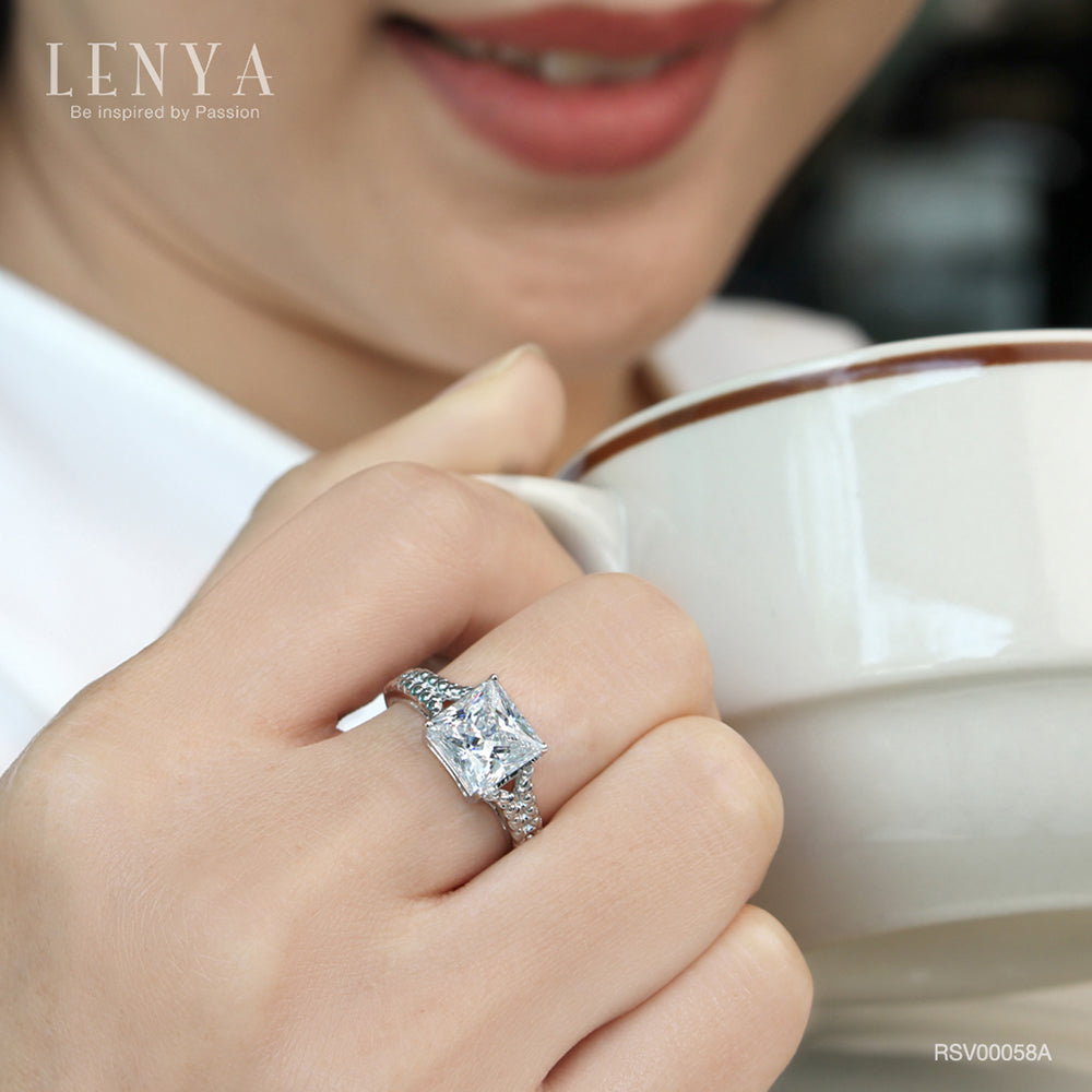 LENYA แหวน CZ Diamondlike เสริมบุคลิกและความมั่นใจ ขนาด 8 มิล ตัวเรือนเงินแท้925 ชุบทองคำขาว