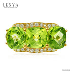 LENYA แหวนเพอริดอท ประดับเพชร DiamondLike และ Chrome Diopside สีเขียว ตัวเรือนเงินแท้ชุบทอง