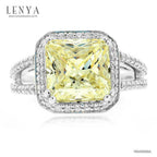 LENYA แหวน CZ สีเหลืองอ่อน Diamondlike เสริมความมั่นใจ ขนาด 9 มิล ตัวเรือนเงินแท้925 ชุบทองคำขาว
