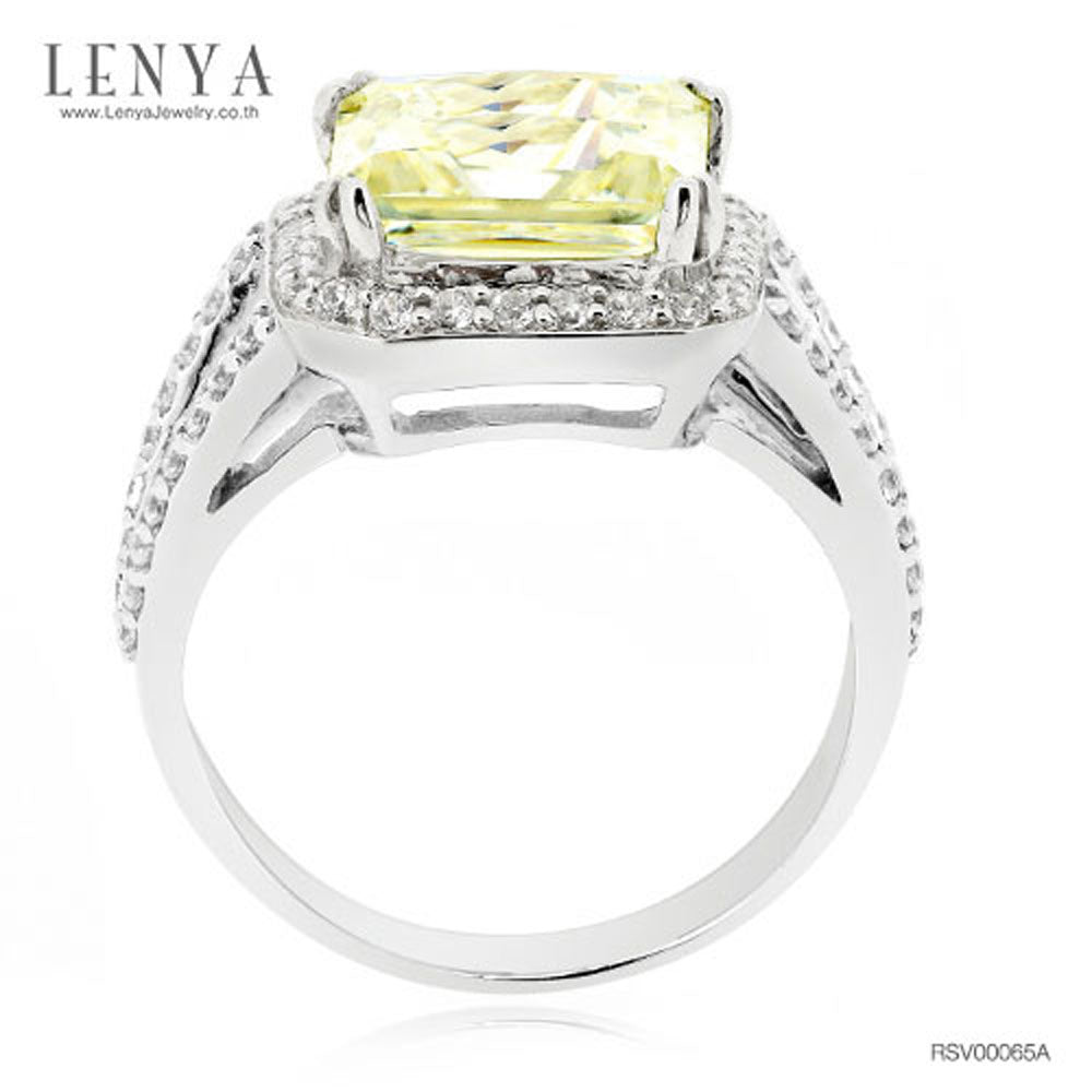 LENYA แหวน CZ สีเหลืองอ่อน Diamondlike เสริมความมั่นใจ ขนาด 9 มิล ตัวเรือนเงินแท้925 ชุบทองคำขาว