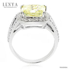 LENYA แหวน CZ สีเหลืองอ่อน Diamondlike เสริมความมั่นใจ ขนาด 9 มิล ตัวเรือนเงินแท้925 ชุบทองคำขาว