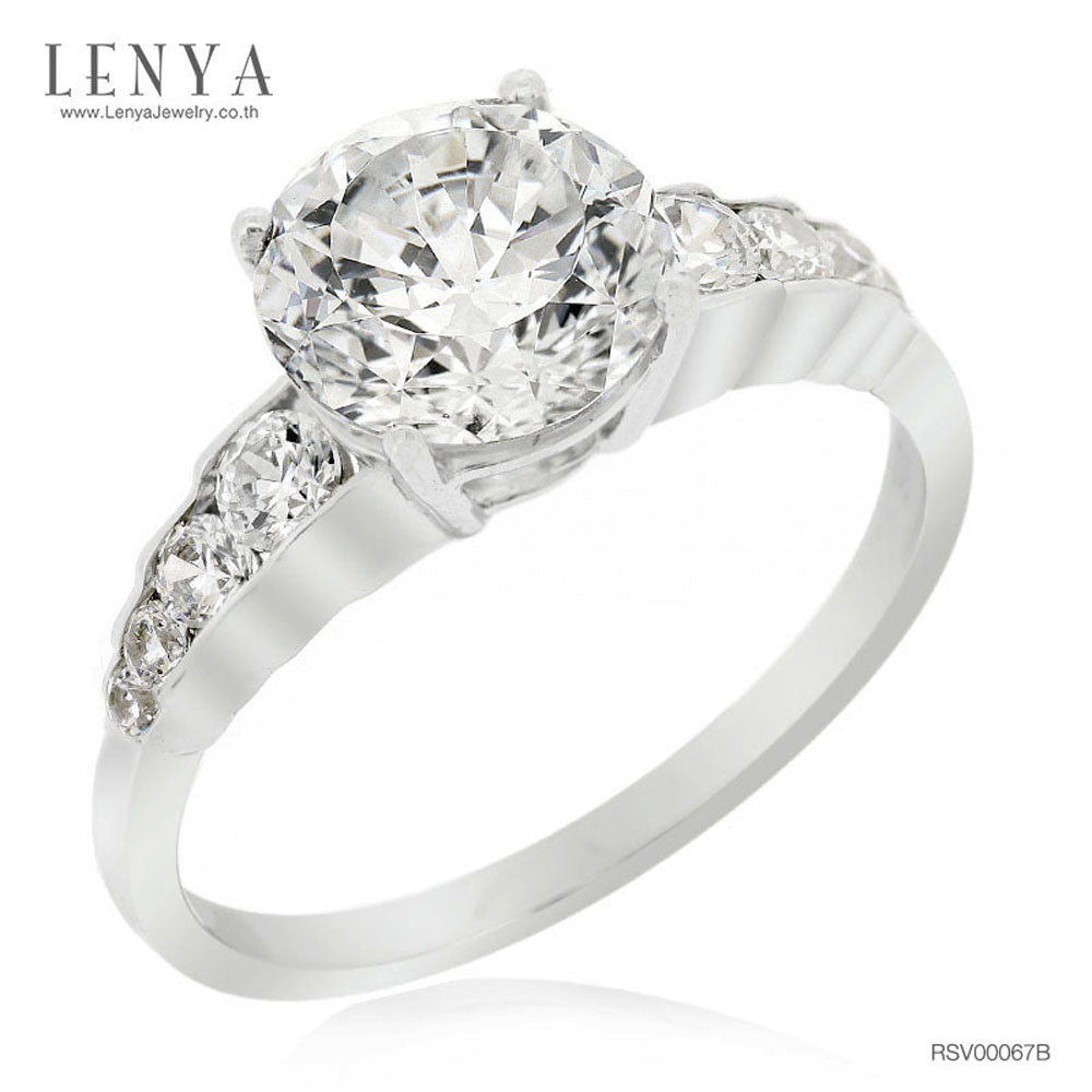 LENYA แหวน CZ สีขาวจาก SWAROVSKI เสริมบุคลิกความหรูหรา ขนาด 8 มิล ตัวเรือนเงินแท้925 ชุบทองคำขาว