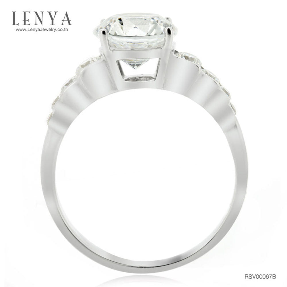 LENYA แหวน CZ สีขาวจาก SWAROVSKI เสริมบุคลิกความหรูหรา ขนาด 8 มิล ตัวเรือนเงินแท้925 ชุบทองคำขาว