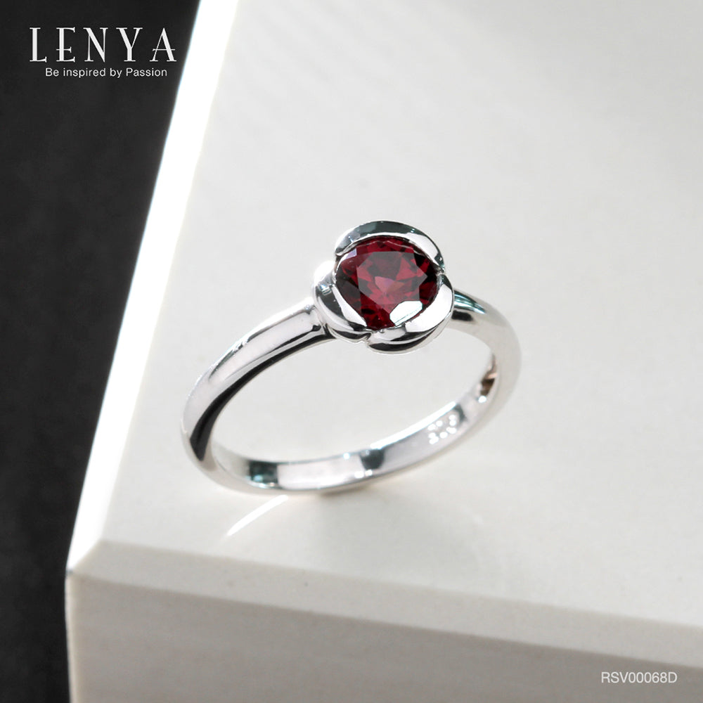 LENYA แหวนพลอยโรโดไลท์ เสริมความรัก ความสัมพันธ์ ขนาด 6 มิล ตัวเรือนเงินแท้925 ชุบทองคำขาว