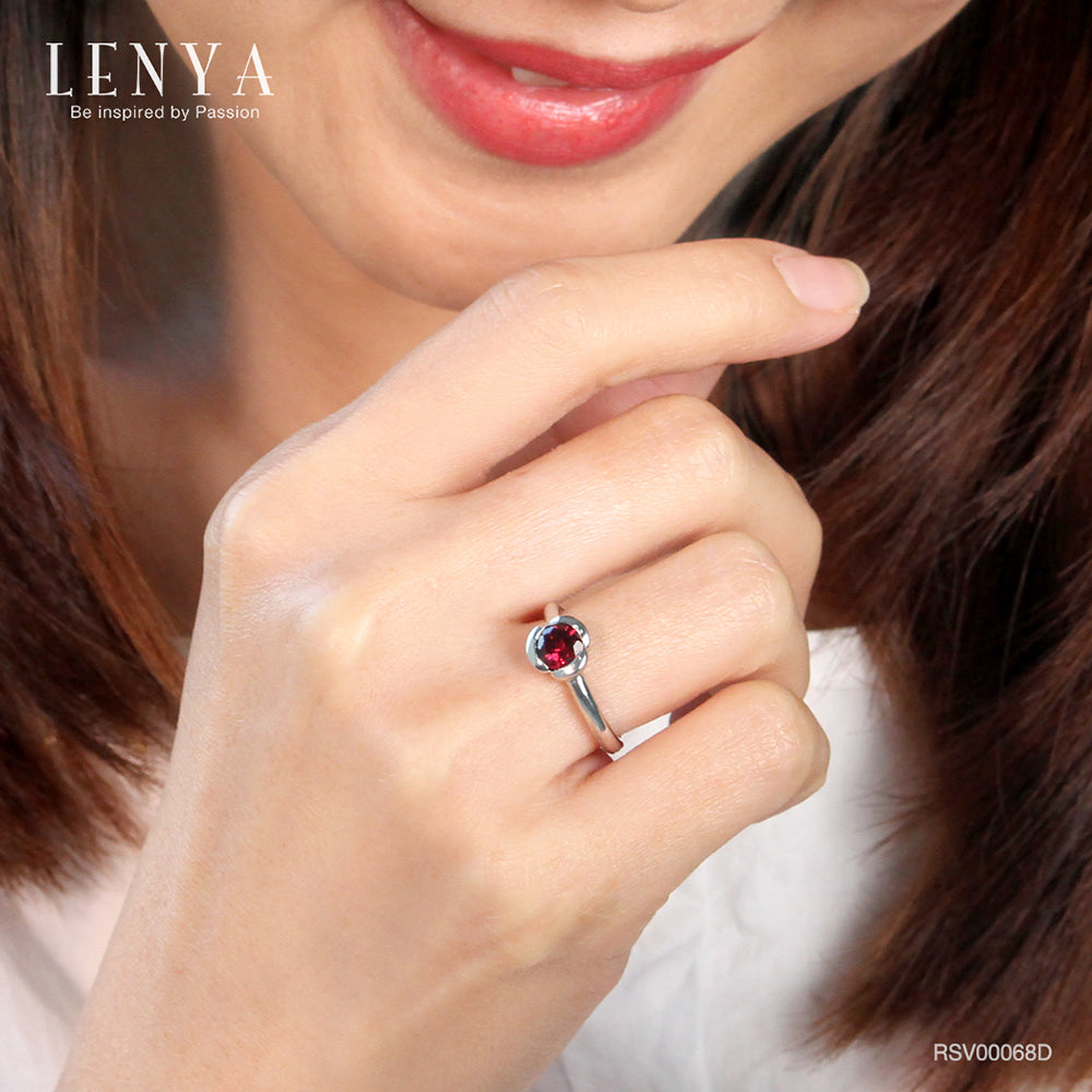 LENYA แหวนพลอยโรโดไลท์ เสริมความรัก ความสัมพันธ์ ขนาด 6 มิล ตัวเรือนเงินแท้925 ชุบทองคำขาว