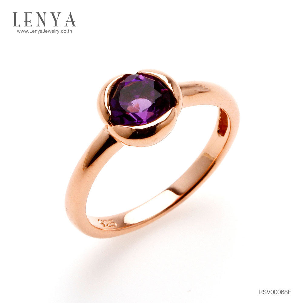 LENYA แหวนพลอยอเมทิสต์ เสริมความสงบใจ มีสติ มั่งคั่ง ขนาด 6 มิล ตัวเรือนเงินแท้925 ชุบพิงค์โกลด์