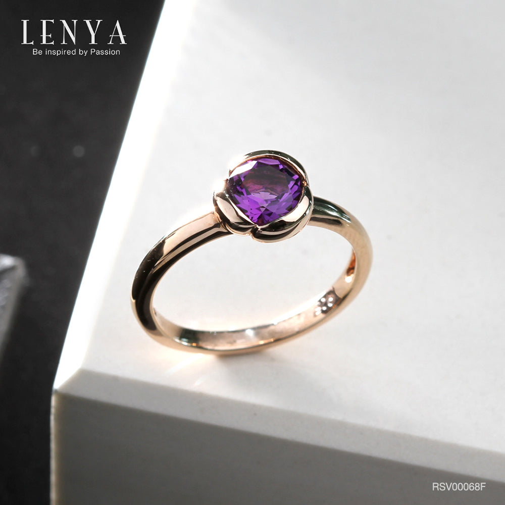 LENYA แหวนพลอยอเมทิสต์ เสริมความสงบใจ มีสติ มั่งคั่ง ขนาด 6 มิล ตัวเรือนเงินแท้925 ชุบพิงค์โกลด์