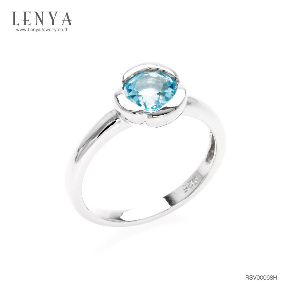 LENYA แหวนพลอยบลูโทแพซ เสริมความมั่นใจ ชัดเจน ปัญญา ขนาด 6 มิล ตัวเรือนเงินแท้925 ชุบทองคำขาว