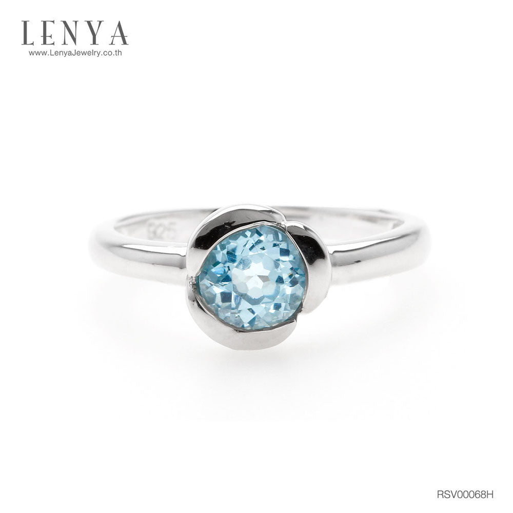 LENYA แหวนพลอยบลูโทแพซ เสริมความมั่นใจ ชัดเจน ปัญญา ขนาด 6 มิล ตัวเรือนเงินแท้925 ชุบทองคำขาว
