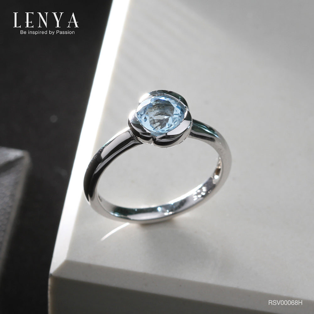 LENYA แหวนพลอยบลูโทแพซ เสริมความมั่นใจ ชัดเจน ปัญญา ขนาด 6 มิล ตัวเรือนเงินแท้925 ชุบทองคำขาว