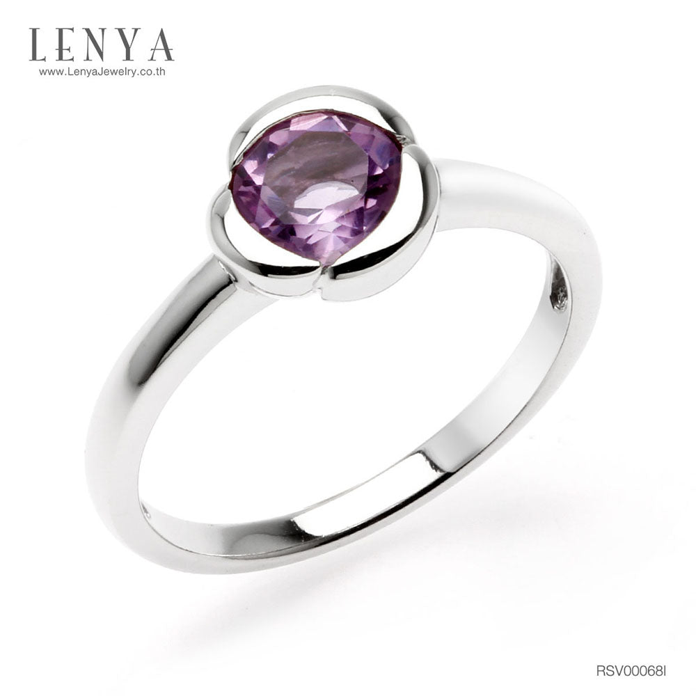 LENYA แหวนเงินแท้ ดีไซน์กลีบดอกไม้ ประดับพลอยอเมทิสต์