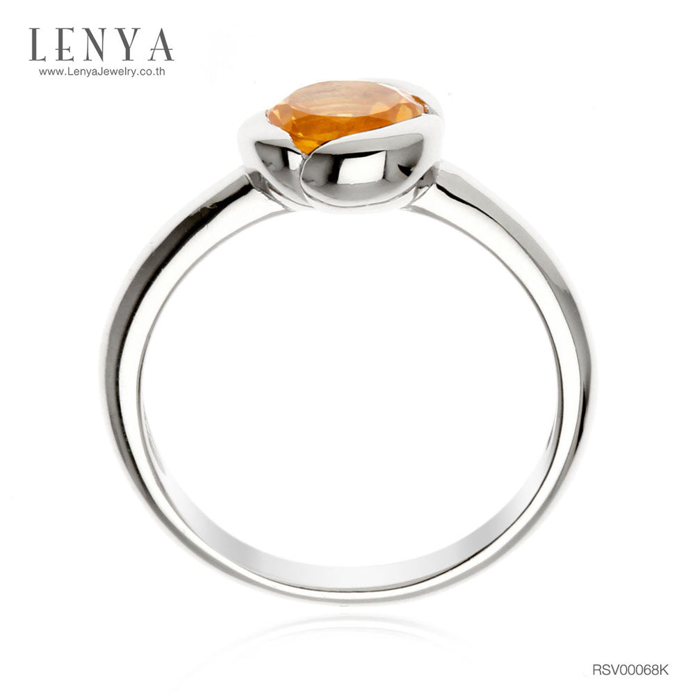 LENYA แหวนซิทริน (Citrin) ทรงกลม ขนาด 6 มิล ตัวเรือนเงินแท้ชุบทองคำขาว ดีไซน์กลีบดอกไม้ เพิ่มความโดดเด่นให้พลอย