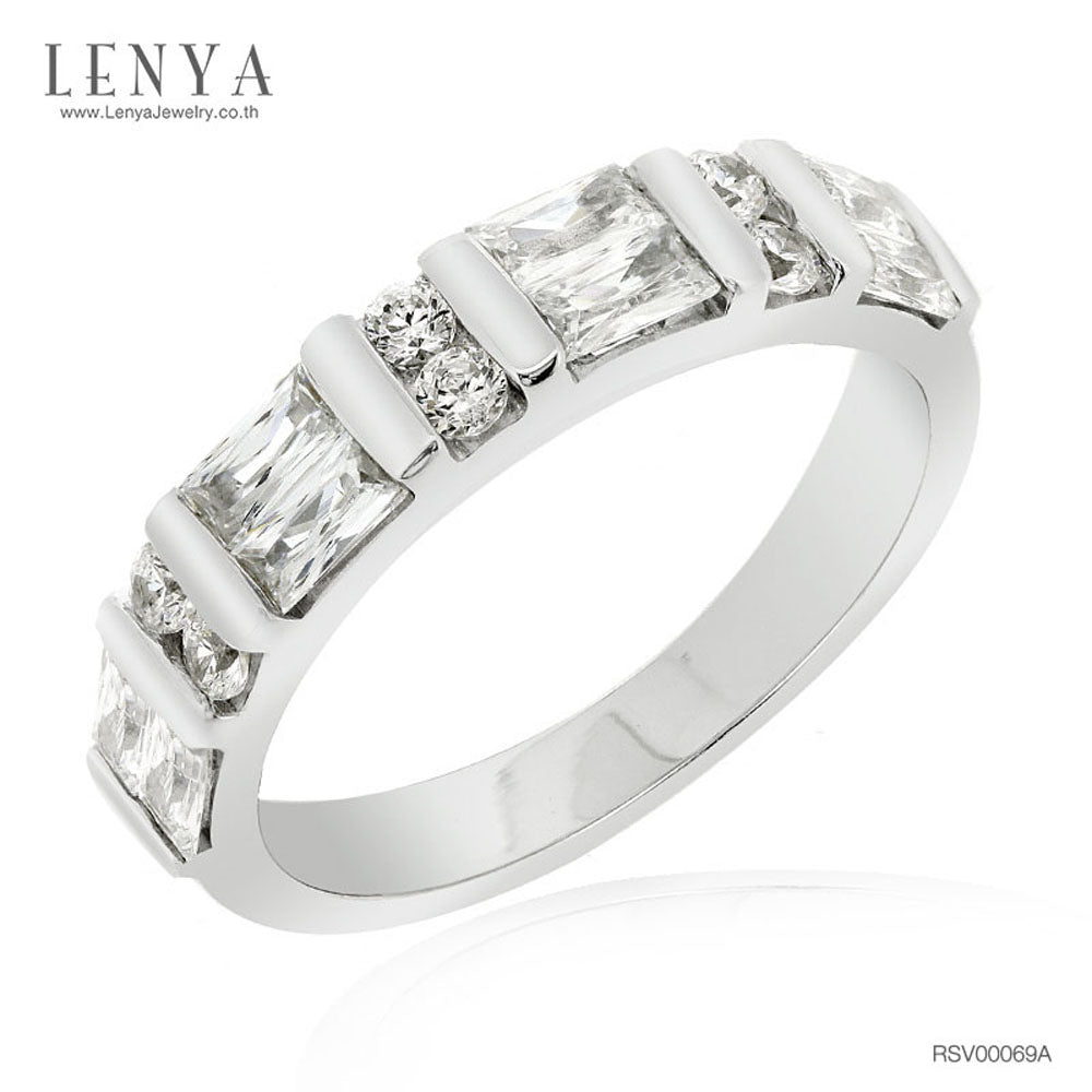 LENYA แหวนเพชร DiamondLike หรูสุด สะดุดตา ด้วยสไตล์ เพชรทรง Baguette สลับทรงกลม ตัวเงินทำจากเงินแท้ 925 ชุบทองคำขาว ใส่ได้ทั้งหญิงและชาย
