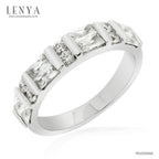 LENYA แหวนเพชร DiamondLike หรูสุด สะดุดตา ด้วยสไตล์ เพชรทรง Baguette สลับทรงกลม ตัวเงินทำจากเงินแท้ 925 ชุบทองคำขาว ใส่ได้ทั้งหญิงและชาย