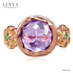 LENYA แหวนพลอยอเมทิสต์ เสริมความสงบใจ มีสติ มั่งคั่ง ขนาด 10 มิล ตัวเรือนเงินแท้925 ชุบพิงค์โกลด์