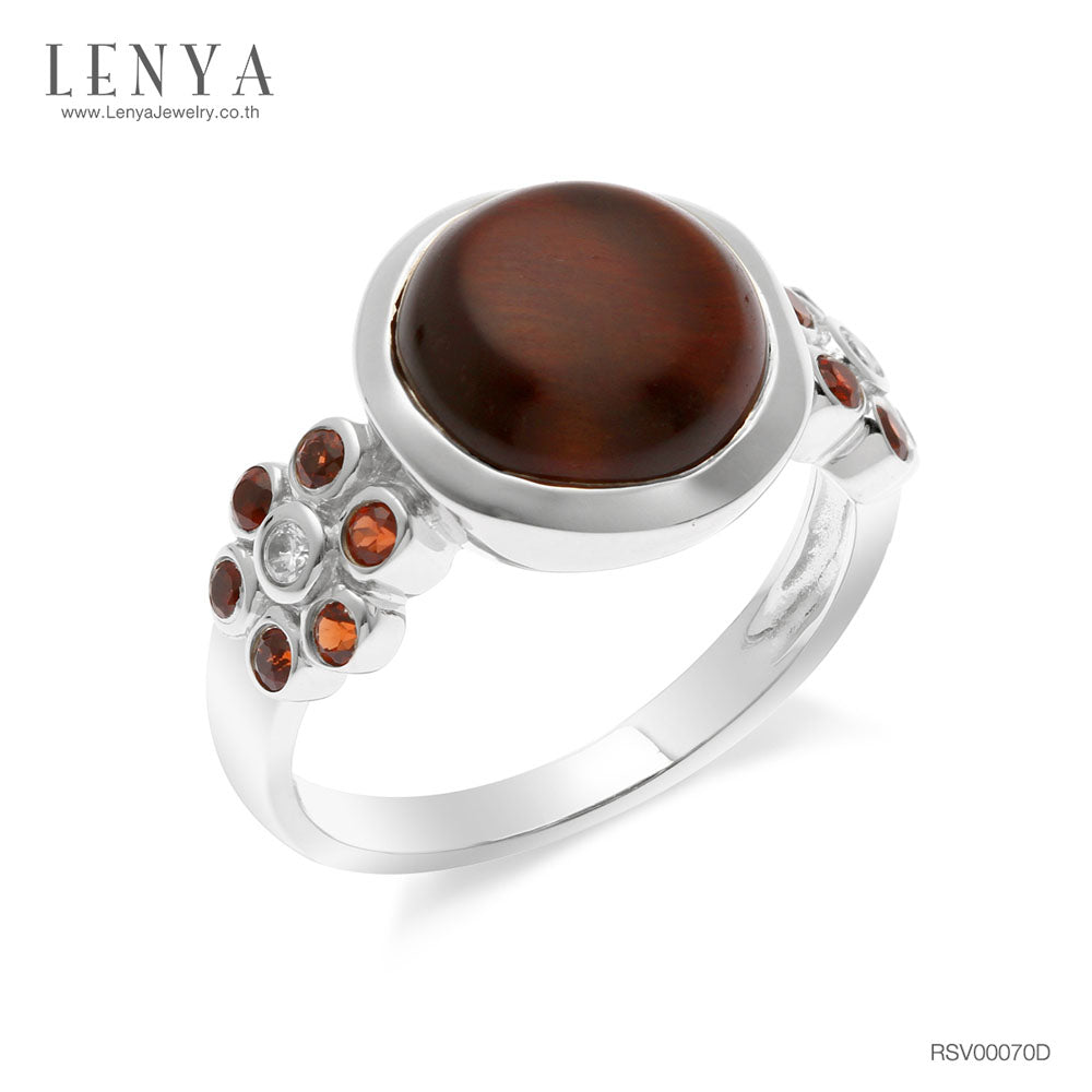 LENYA แหวนไทเกอร์อาย มีพลังปกป้องคุ้มครอง เสริมอำนาจบารมี ขนาด 10 มิล ตัวเรือนเงินแท้925 ชุบทองคำขาว