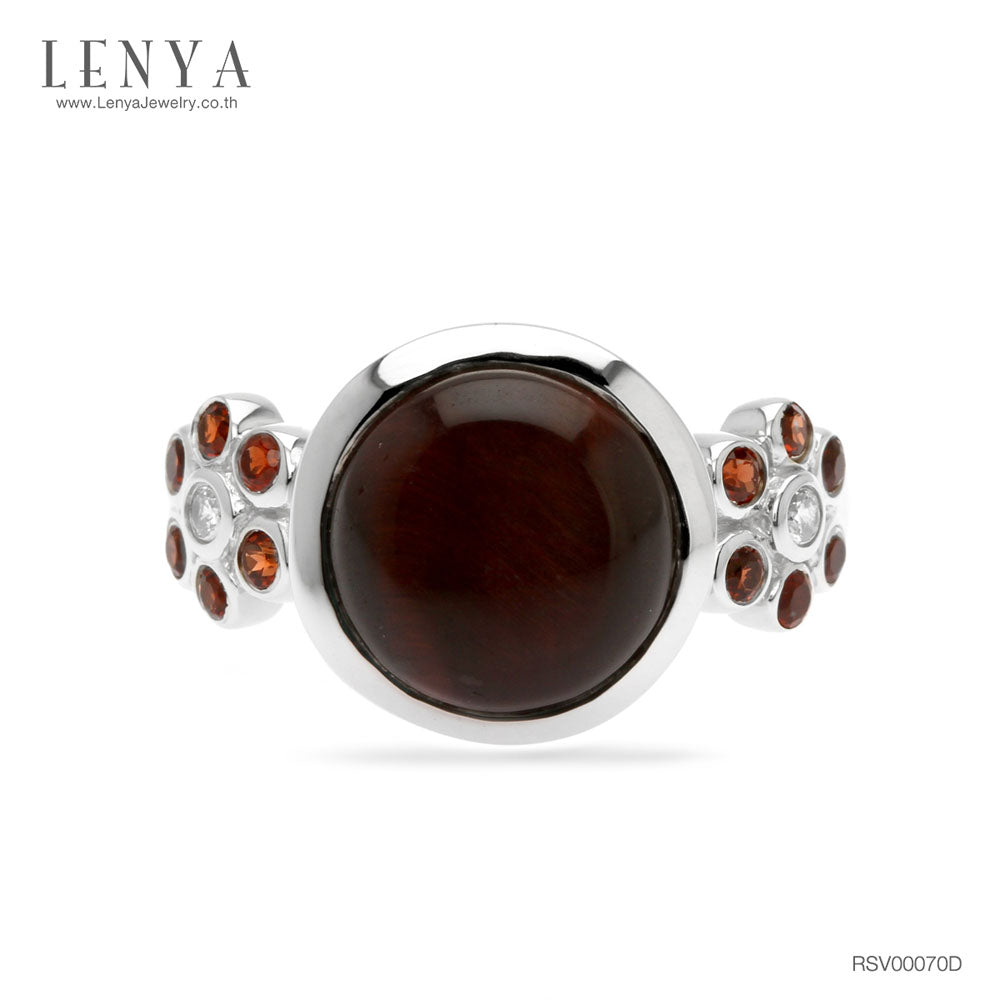LENYA แหวนไทเกอร์อาย มีพลังปกป้องคุ้มครอง เสริมอำนาจบารมี ขนาด 10 มิล ตัวเรือนเงินแท้925 ชุบทองคำขาว